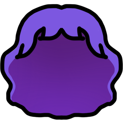 a wavy bob of purple hair with some bangs.